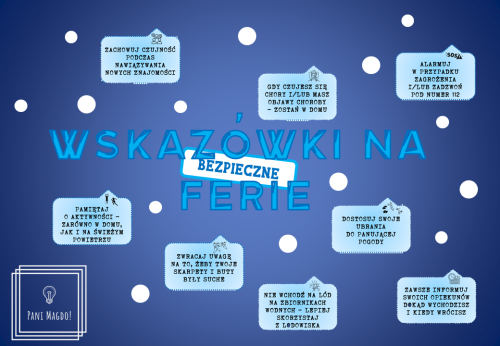 Dekoracja do druku: Wskazówki na bezpieczne FERIE 